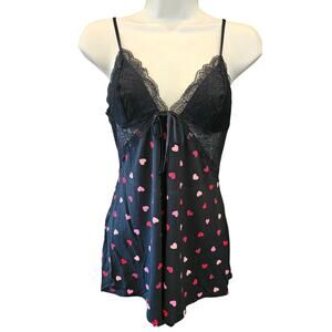 Victoria's Secret valentine heart print lace accent romper sexy NWOT M lingerie